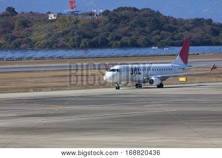 19 Dec 2015 Airport Nagasaki. Japan. Jal Airplanes Ja211J In Airport Of Nagasaki (ngs), Omura