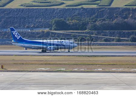 19 Dec 2015 Airport Nagasaki. Japan. All Nippon Airways (ana) Airplane Ja301K In Airport Of Nagasaki