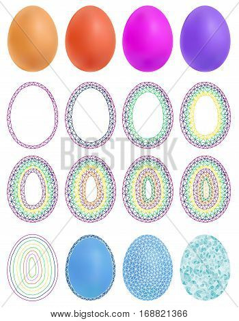 Colourful geometric mosaic design set with eggs. Vector illustration.