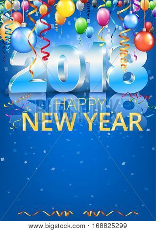 New Year 2018 banner or card template with 3D numbers. vector