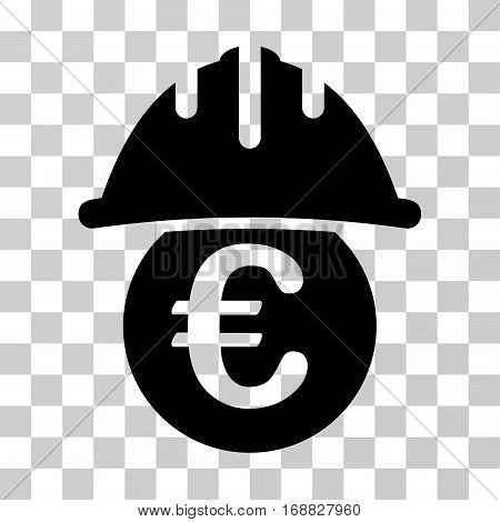 Euro Under Safety Helmet icon. Vector illustration style is flat iconic symbol, black color, transparent background. Designed for web and software interfaces.