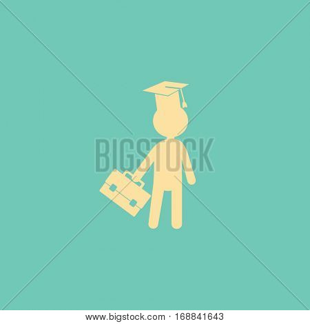 Flat icon. The man in the square academic cap with a briefcase.