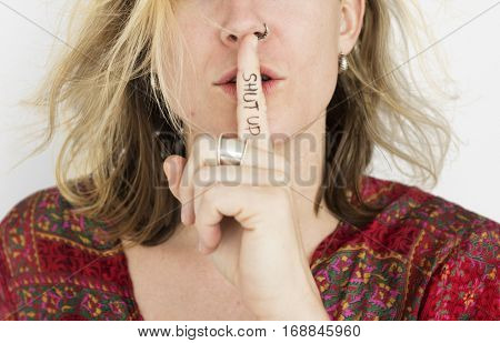 Woman Quiet Shut Up Secret Shh Portrait Concept