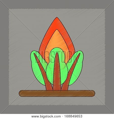 flat shading style icon of fire in the forest