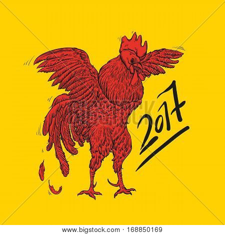 Vector illustration of rooster, symbol of 2017 on the Chinese calendar. Vector element for New Year design. Image of 2017 year of Red Rooster.