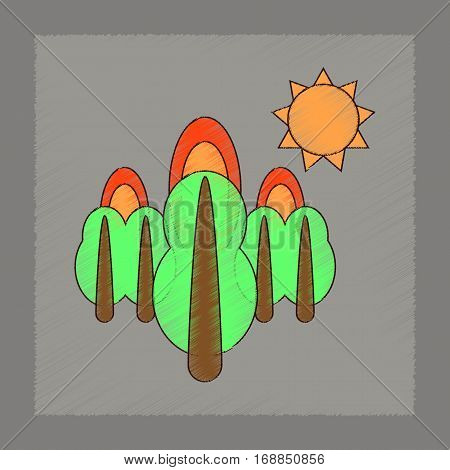 flat shading style icon of fire in the forest