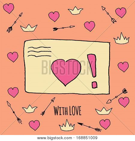 Romance Template Card With Hand Drawn Elements