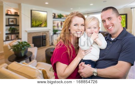 Happy Young Military Family Inside Their Beautiful Living Room.