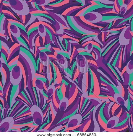 Vector stylized abstraction with purple feathers. Background