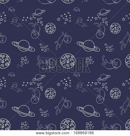 Vector elements in outer style and cats that fly in space. Cheerful pattern for design