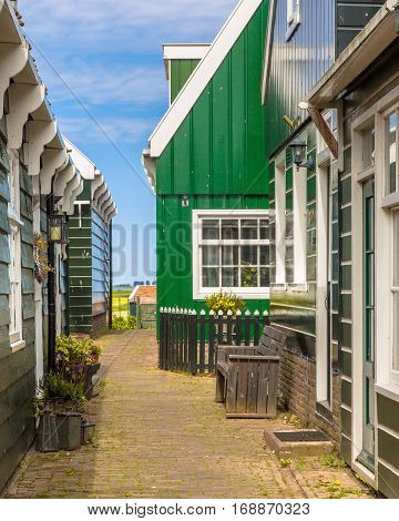 Architectural Detail Of Wooden Houses In Dutch Village