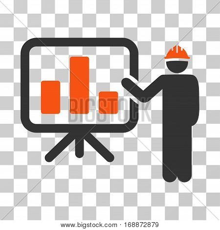 Engineer Pointing Chart Board icon. Vector illustration style is flat iconic bicolor symbol orange and gray colors transparent background. Designed for web and software interfaces.