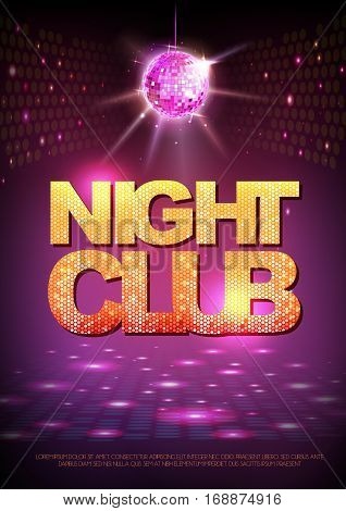 Disco ball background. Disco poster night club. Neon