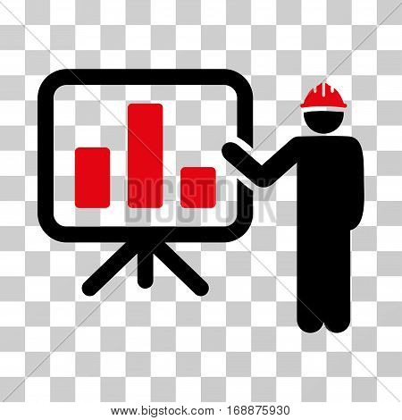 Engineer Pointing Chart Board icon. Vector illustration style is flat iconic bicolor symbol intensive red and black colors transparent background. Designed for web and software interfaces.