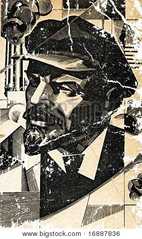 tegning af kommunistiske på Lenin på gamle papir med rift
