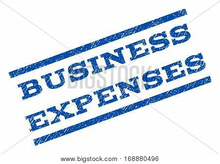 Business Expenses watermark stamp. Text caption between parallel lines with grunge design style. Rotated rubber seal stamp with dirty texture. Vector blue ink imprint on a white background.