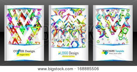 Polygonal geometric shape brochure background. Chaotic surface colorful report design for cover. Modern abstract pattern flyer. Colorful mixed geometric shapes for folder. Vector eps 10