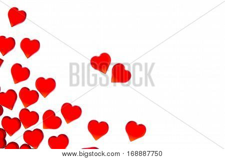 Bright red hearts on a striped background. In order to use Valentine's Day, weddings, International Women's Day
