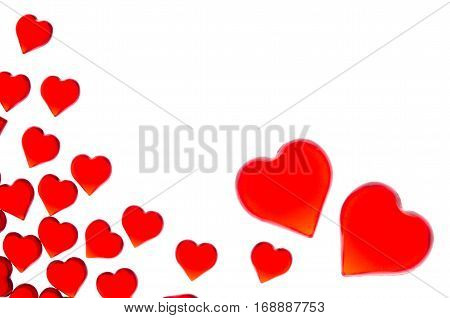 Bright red hearts in two large hearts in the right corner. In order to use Valentine's Day, weddings, International Women's Day
