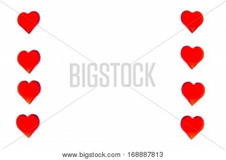 Bright red hearts in the form of two columns on each side. In order to use Valentine's Day, weddings, International Women's Day