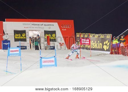 STOCKHOLM SWEDEN - JAN 31 2017: Test skiier i in the parallel slalom alpine ski event Audi FIS Ski World Cup. January 31 2017 Stockholm Sweden