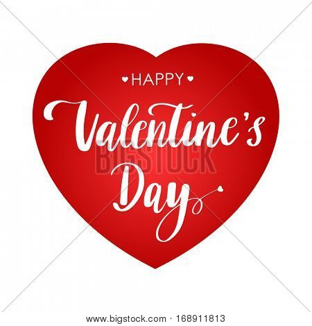 Happy Valentines Day. Lettering quote on the red heartbackground. Vector card with calligraphy phrase for 14 february holiday.