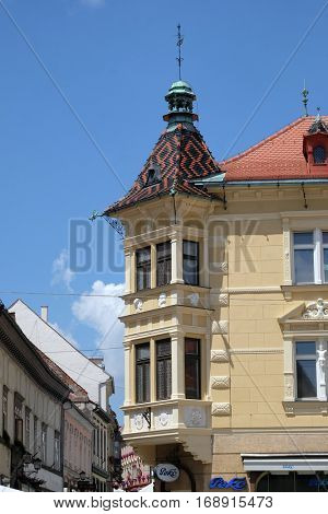 PTUJ, SLOVENIA - JULY 02: Architecture of Ptuj, town on the Drava River banks, Lower Styria Region, Slovenia on July 02, 2016.