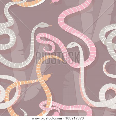 Seamless pattern with colorful intertwined striped rain forest snakes vector illustration
