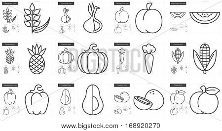 Healthy food vector line icon set isolated on white background. Healthy food line icon set for infographic, website or app. Scalable icon designed on a grid system.