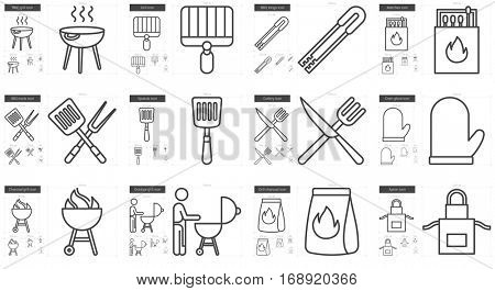 Barbecue vector line icon set isolated on white background. Barbecue line icon set for infographic, website or app. Scalable icon designed on a grid system.