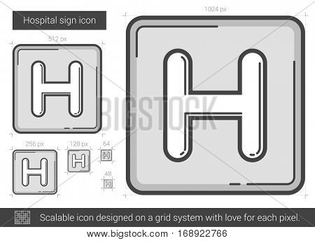 Hospital sign vector line icon isolated on white background. Hospital sign line icon for infographic, website or app. Scalable icon designed on a grid system.