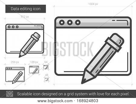 Data editing vector line icon isolated on white background. Data editing line icon for infographic, website or app. Scalable icon designed on a grid system.