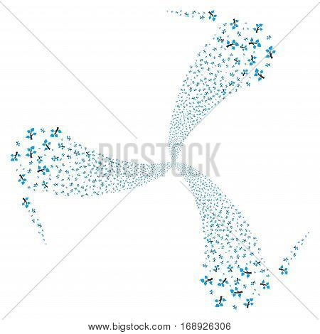 Flora Plant fireworks swirl rotation. Vector illustration style is flat blue and gray iconic symbols on a white background. Object whirlpool created from random symbols.