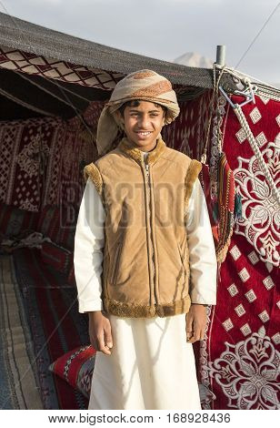 Muscat Oman February 4th 2017: young omani man in traditional clothing