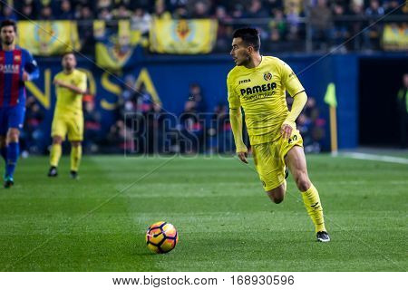 VILLARREAL, SPAIN - JANUARY 8: Sansone during La Liga soccer match between Villarreal CF and FC Barcelona at Estadio de la Ceramica on January 8, 2016 in Villarreal, Spain