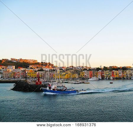 Procida colorful island near the volcano Vesuvius near Naples and the island of Ischia region Campania Italy