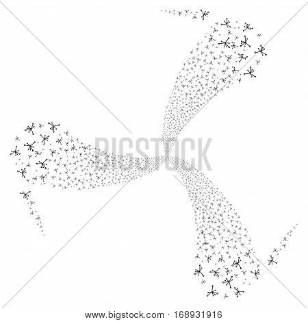 Big Bang fireworks swirl rotation. Vector illustration style is flat black iconic symbols on a white background. Object spiral combined from random pictographs.