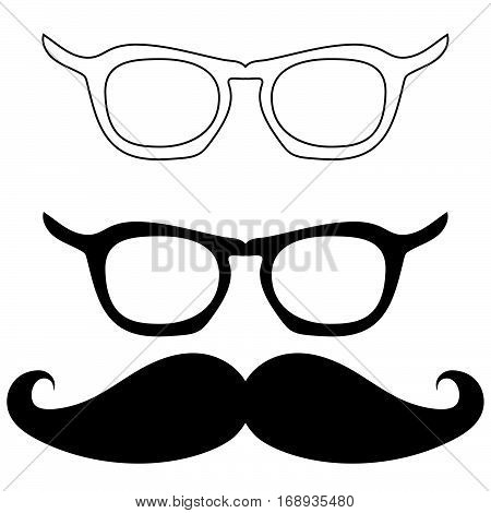 Black two spectacles and one mustache - set icons.