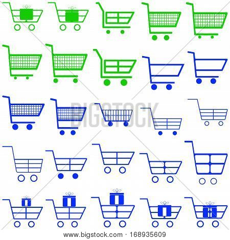 Blue and green carts - set icons.