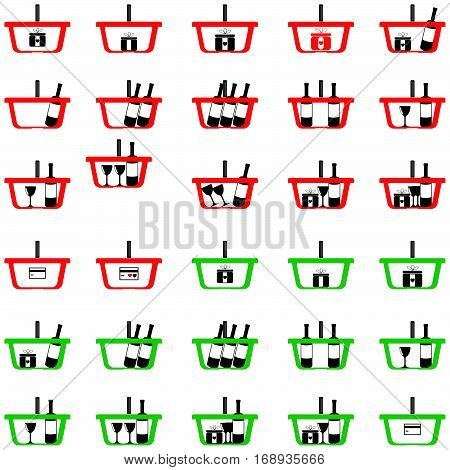 Basket red and green colour - set icons.
