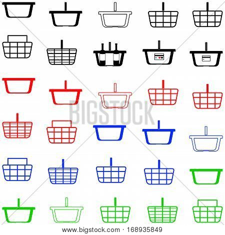 Basket redgreen grey and blue colour - set icons.