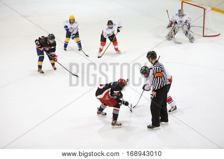 Moscow, Russia - January, 08, 2017: Female amateur hockey league LHL-77. Game between female hockey team 