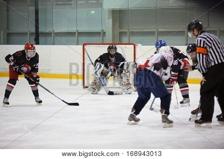 Moscow, Russia - January, 08, 2017: Female amateur hockey league LHL-77. Game between female hockey team 