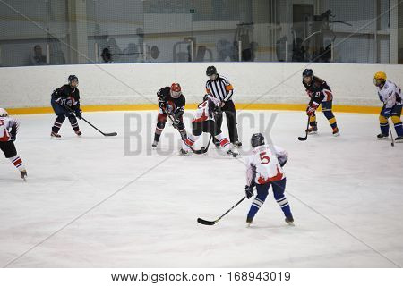 Moscow, Russia - January, 08, 2017: Female amateur hockey league LHL-77. Game between female hockey team 