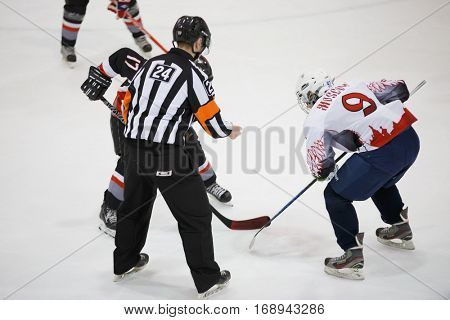 Moscow, Russia - January, 08, 2017: Female amateur hockey league LHL-77. Game between female hockey team 