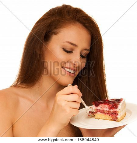 Strawberry Cake - Wman Eats Sweet Dessert Isolated