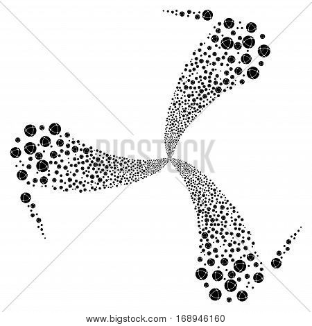 Internet fireworks swirl rotation. Vector illustration style is flat black iconic symbols on a white background. Object whirl combined from random icons.