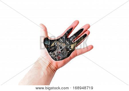 Male hand on a white background, palm up