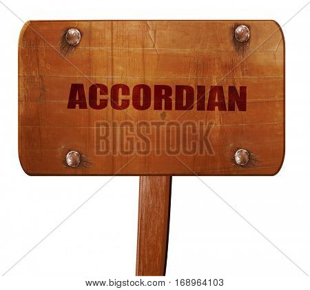 accordian, 3D rendering, text on wooden sign