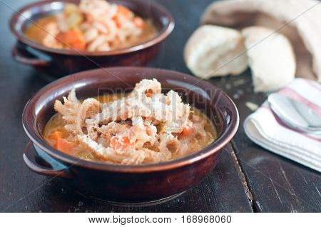 typical Italian dish tripe with beans potatoes and veal